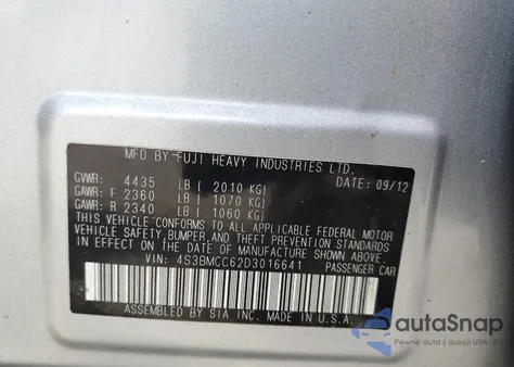 2013 Subaru Legacy 2.5I Premium z USA, uszkodzony, nr VIN 4S3BMCC62D3016641